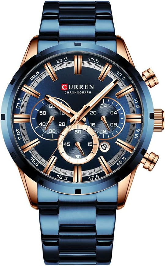 Mens Watch Sport Quartz Chronograph Wristwatches with Luminous Hands Fashion Stainless Steel Clock Date