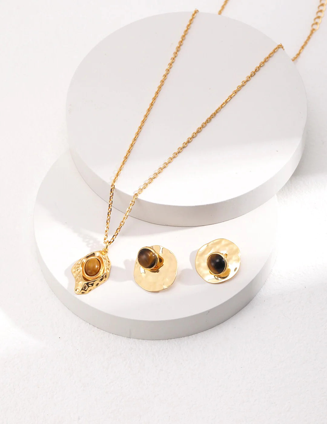 Round Removable Tiger Eye Earrings