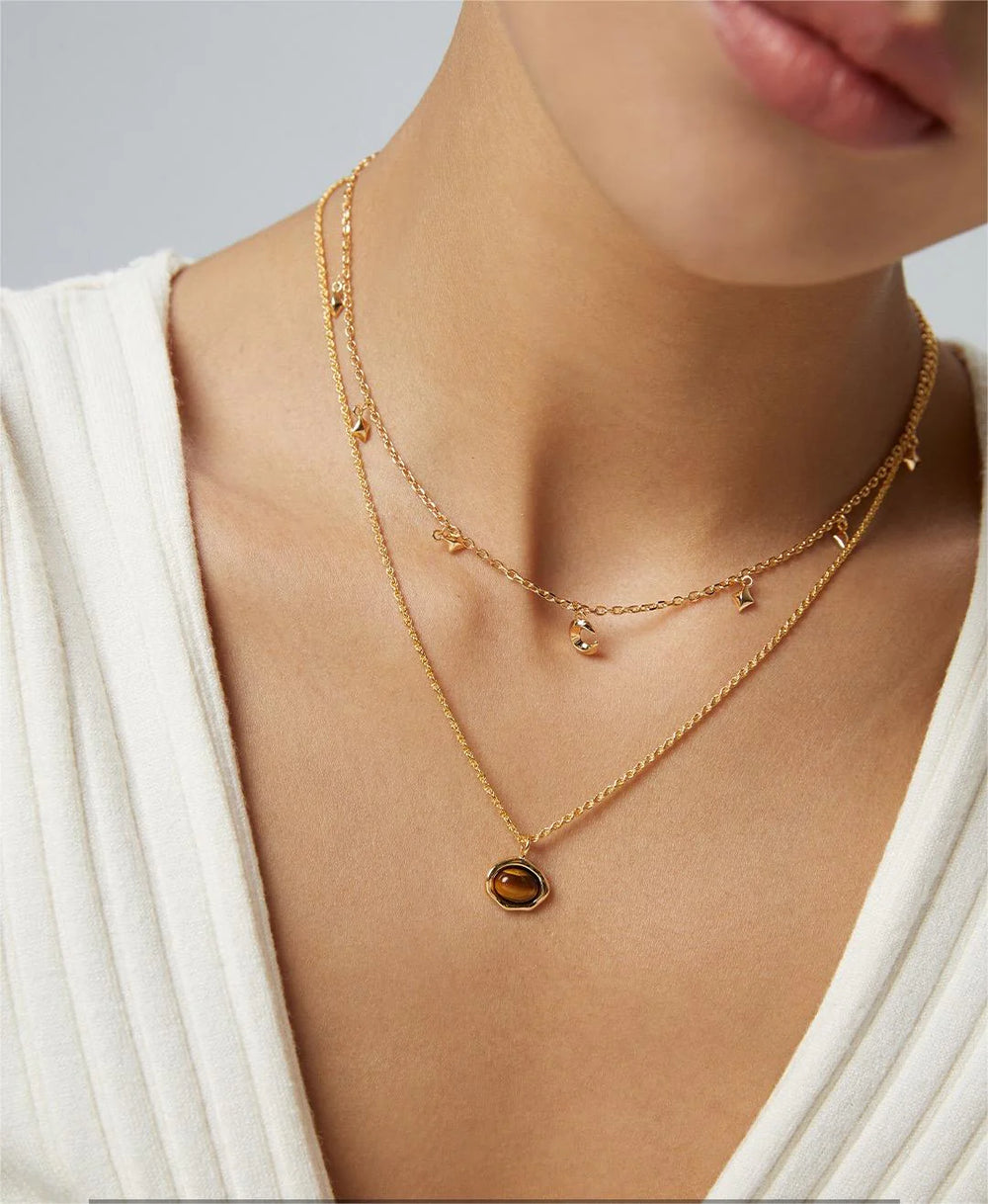 Natural Tiger'S Eye / Malachite Stone Necklace