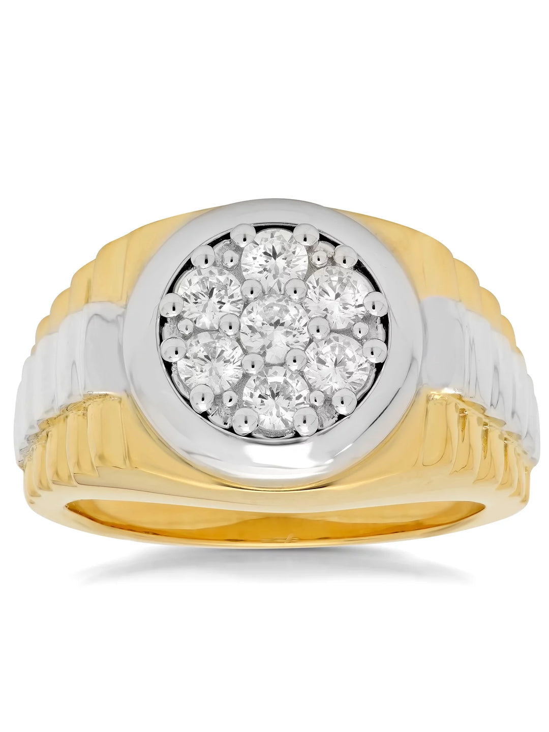 Men'S 15Mm 14K Gold Plated CZ Sterling Silver - Cluster Ring, Size 10.5