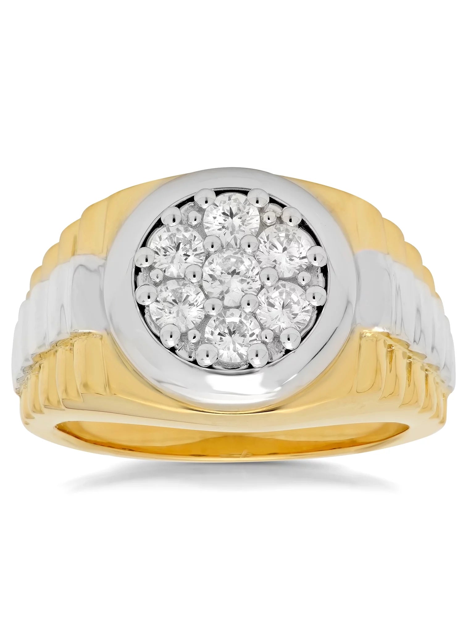 Men'S 15Mm 14K Gold Plated CZ Sterling Silver - Cluster Ring, Size 10.5