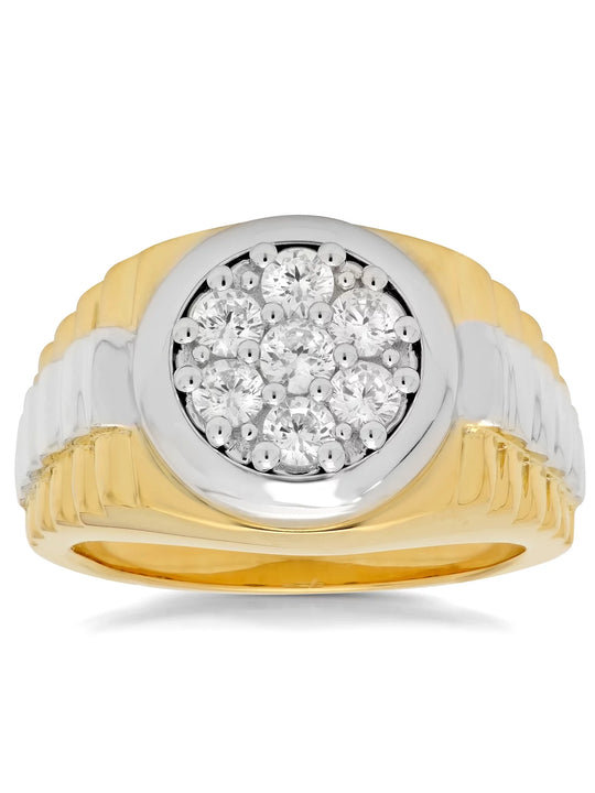 Men'S 15Mm 14K Gold Plated CZ Sterling Silver - Cluster Ring, Size 10.5