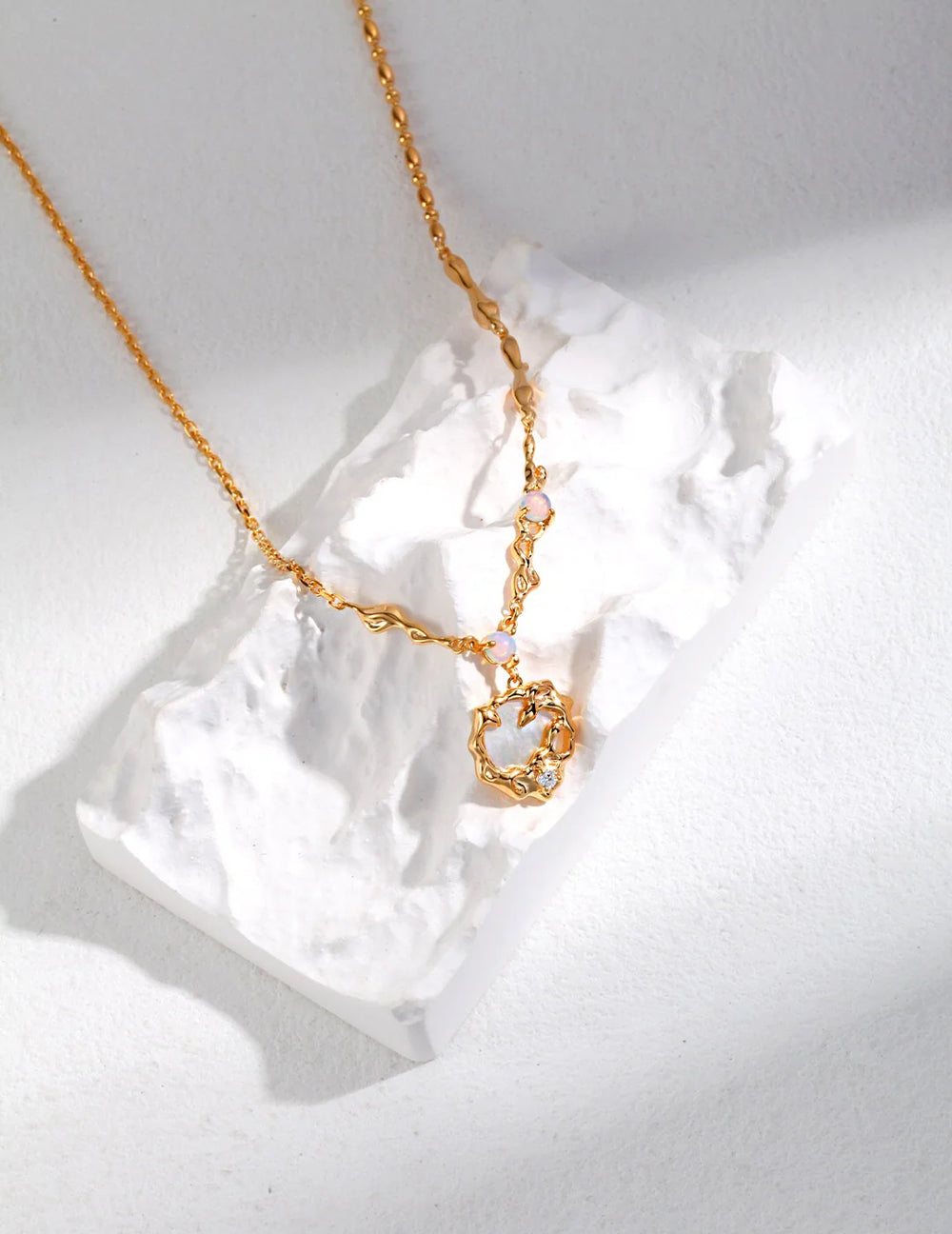 Opal Moon with Mother of Pearl Pendant Necklace