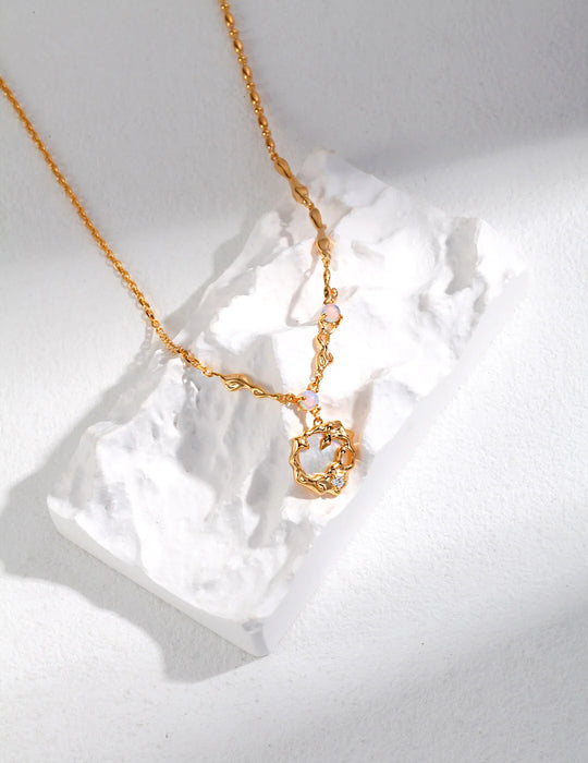 Opal Moon with Mother of Pearl Pendant Necklace