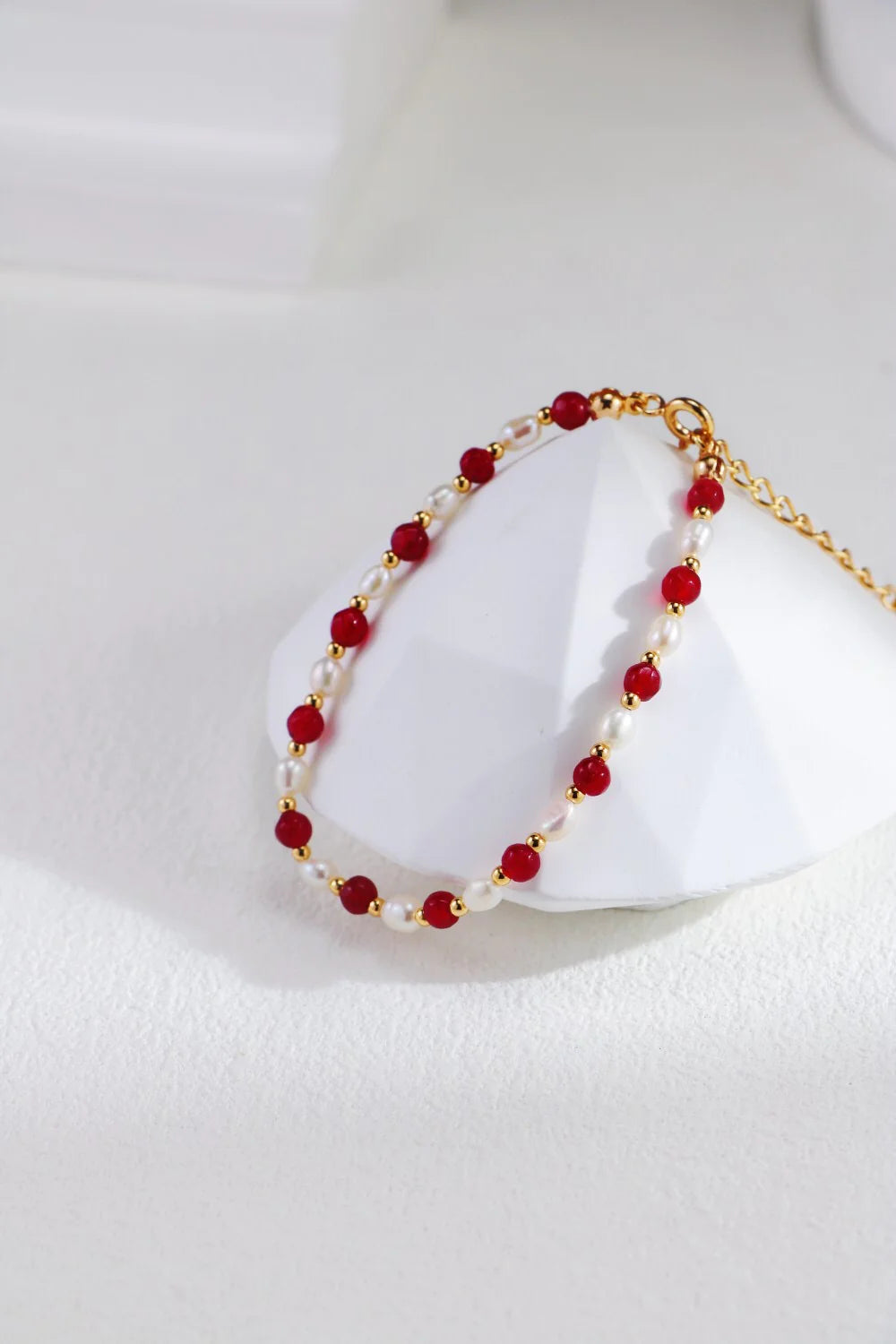 Red Beaded with Baroque Pearl Necklace