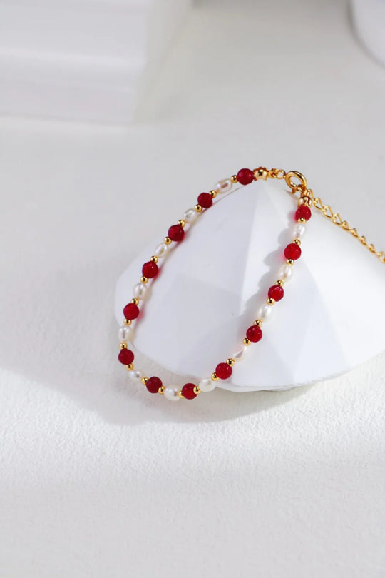Red Beaded with Baroque Pearl Necklace