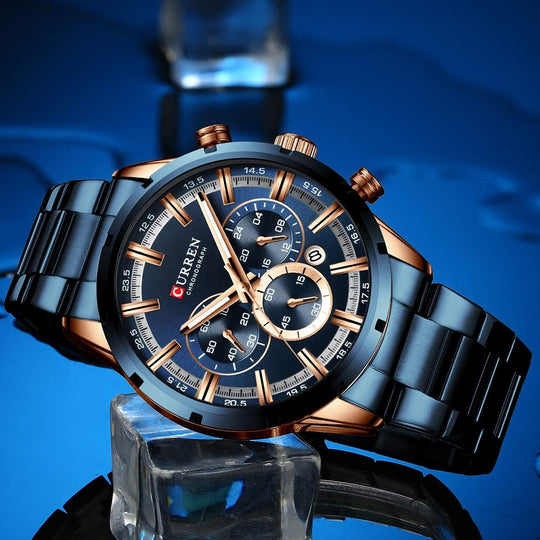 Mens Watch Sport Quartz Chronograph Wristwatches with Luminous Hands Fashion Stainless Steel Clock Date