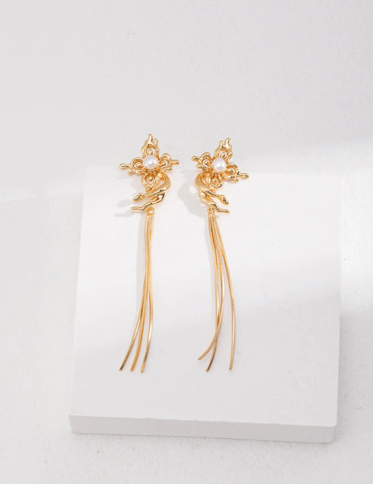 Vintage Style Pearl Tassel Drop Earrings