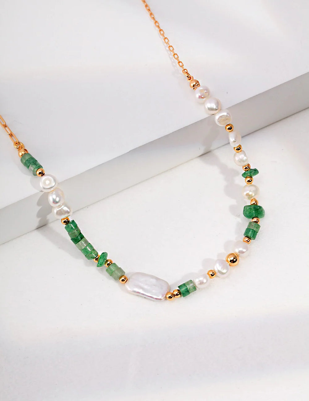 Aventurine Beads with Pearl Necklace