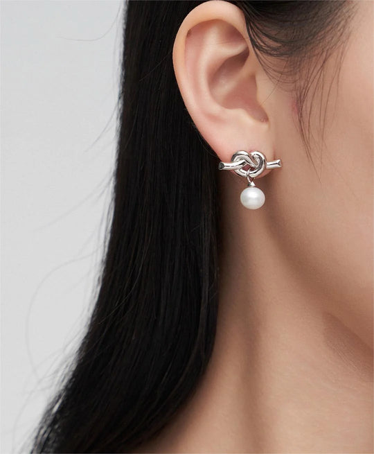 Knot Design Pearl Earrings
