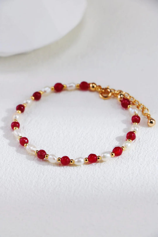 Red Beaded with Baroque Pearl Necklace