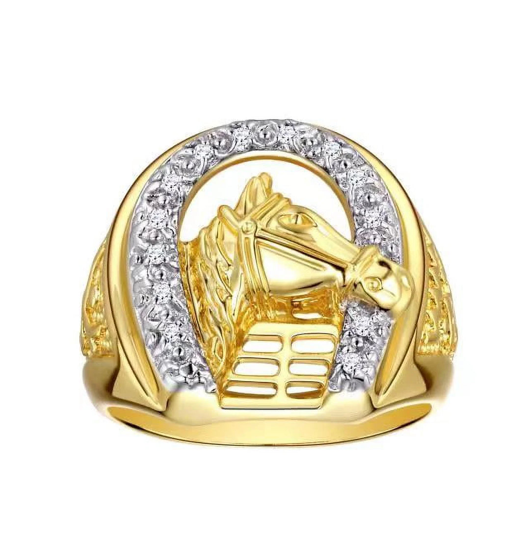 Mens Rings Gold Plated Silver Designer Lucky Horseshoe Ring with Genuine Diamond Rings for Men Men'S Rings Silver Rings Sizes 6,7,8,9,10,11,12,13 Mens Jewelry