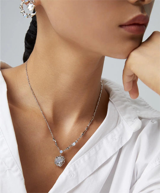 Opal Moon with Mother of Pearl Pendant Necklace