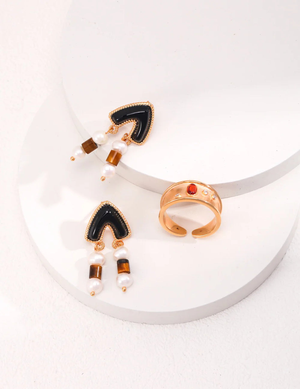 Black Drop Glazed Tiger Eye Pearl Earrings