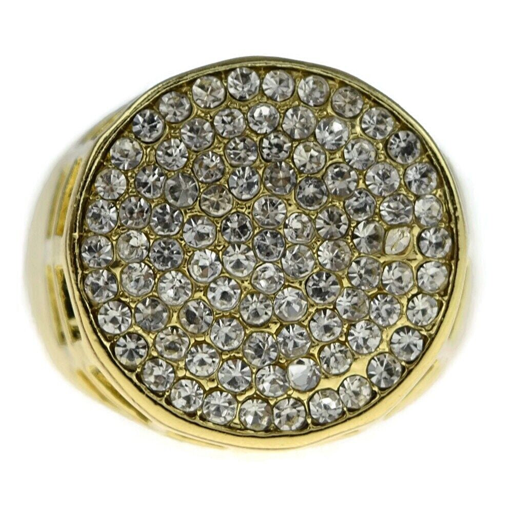 Men'S round Ring Iced Micro Pave Chunky Pinky Simulated CZ Gold Plated SZ 8-12