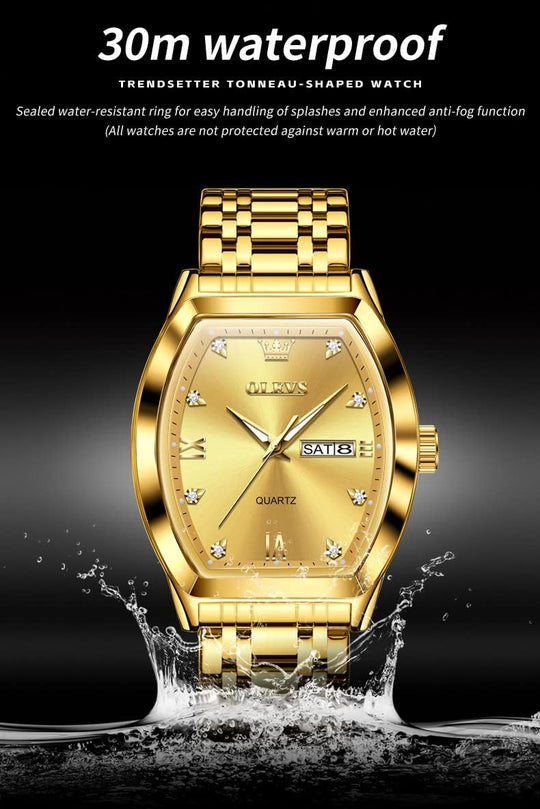Men Watches Square Business Dress Diamond Analog Quartz Date Luxury Watch for Men Casual Stainless Steel Waterproof Luminous Two Tone Wrist Watch