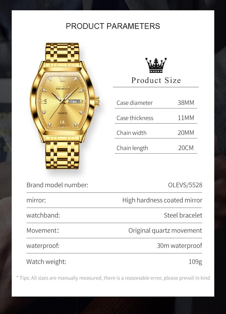 Men Watches Square Business Dress Diamond Analog Quartz Date Luxury Watch for Men Casual Stainless Steel Waterproof Luminous Two Tone Wrist Watch