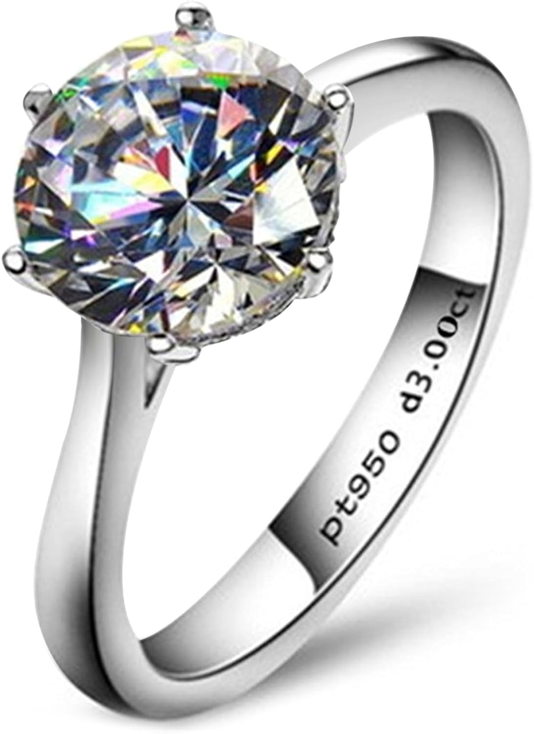 1/2/3/4 Carat Moissanite Engagement Rings for Women, 925 Sterling Silver Solitaire round Cut (10Mm) Diamond Wedding Band D-E Color Grade Gift for Wedding Anniversary
