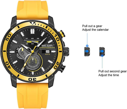 Men'S Sport Watch Analogue Quartz Chronograph Military Luminous Wrist Watch with Silicone Strap 2224G