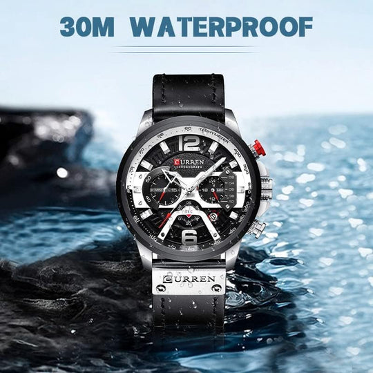 CURREN Mens Luxury Watches Business Chronograph Dress Waterproof Leather Strap Analog Quartz Wrist Watch