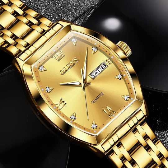 Men Watches Square Business Dress Diamond Analog Quartz Date Luxury Watch for Men Casual Stainless Steel Waterproof Luminous Two Tone Wrist Watch
