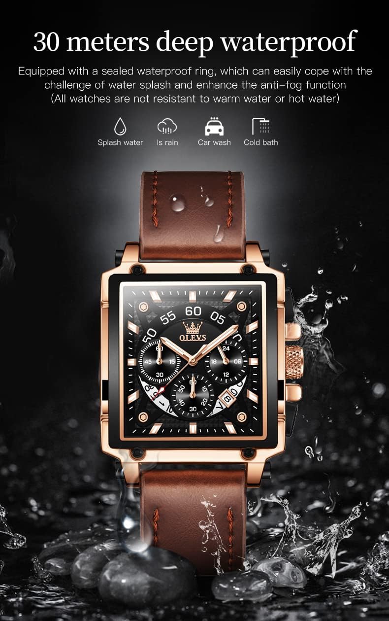 Watches for Men Quartz Chronograph Leather Fashion Dress Watch Date Waterproof Luminous Casual Square Business Wrist Watches …