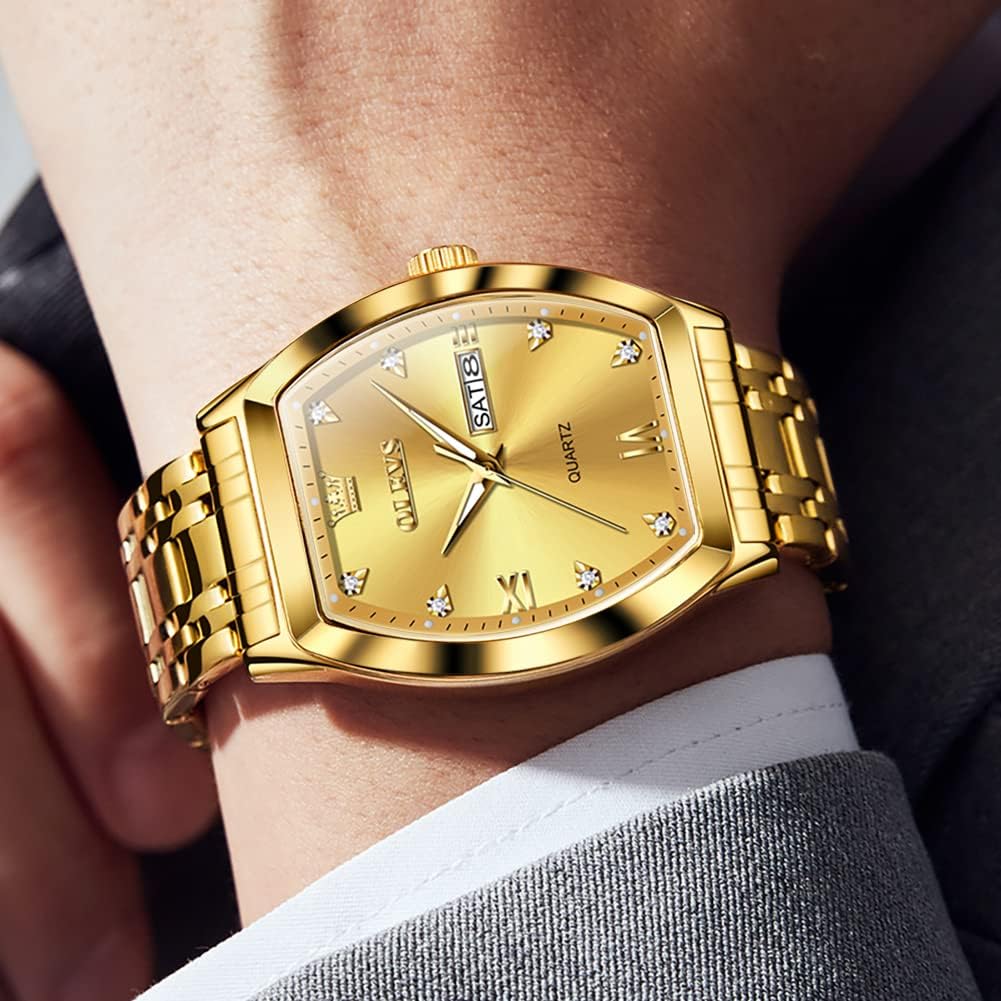Men Watches Square Business Dress Diamond Analog Quartz Date Luxury Watch for Men Casual Stainless Steel Waterproof Luminous Two Tone Wrist Watch