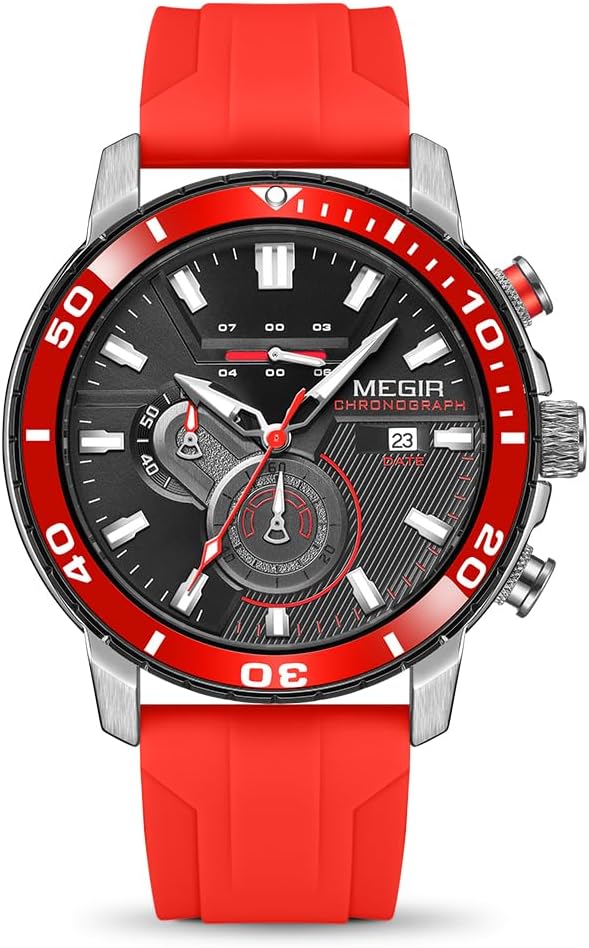 Men'S Sport Watch Analogue Quartz Chronograph Military Luminous Wrist Watch with Silicone Strap 2224G