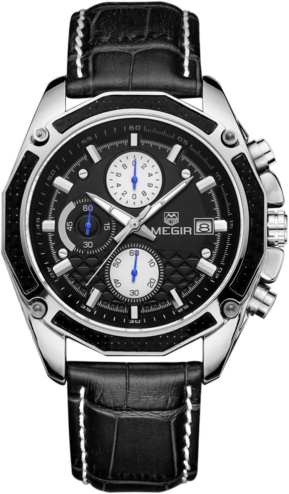 Chronograph Quartz Watch for Men Fashion Sports Leather Strap Wristwatch Waterproof Analog Watches with Luminous Hands