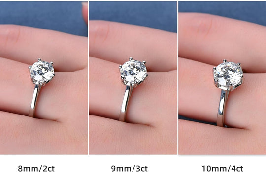 1/2/3/4 Carat Moissanite Engagement Rings for Women, 925 Sterling Silver Solitaire round Cut (10Mm) Diamond Wedding Band D-E Color Grade Gift for Wedding Anniversary