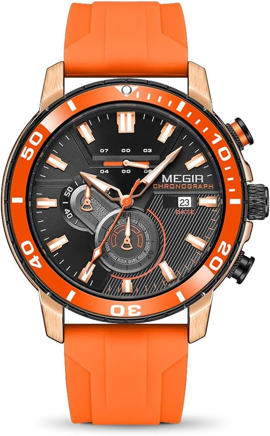 Men'S Sport Watch Analogue Quartz Chronograph Military Luminous Wrist Watch with Silicone Strap 2224G