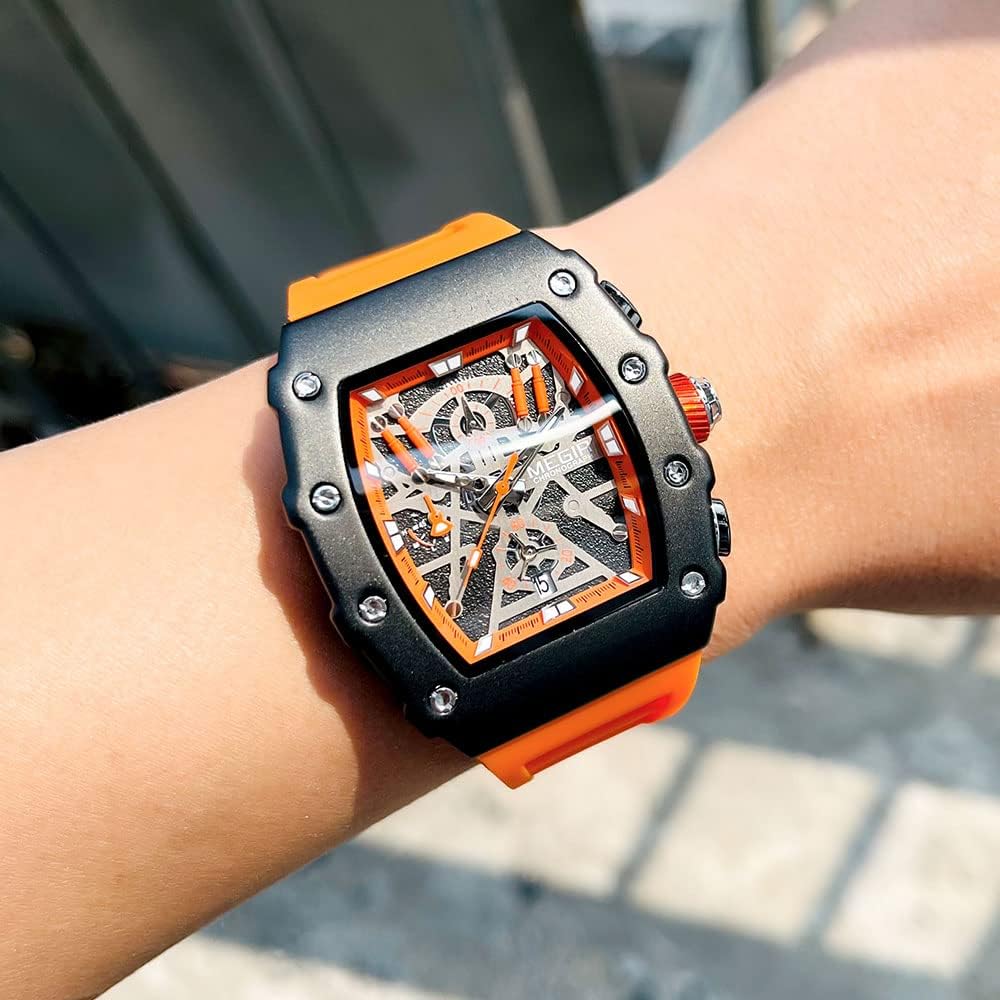 MEGIR Military Sport Silicone Strap Quartz Watch Men Fashion Luminous Tonneau Dial Chronograph Wristwatch with Date