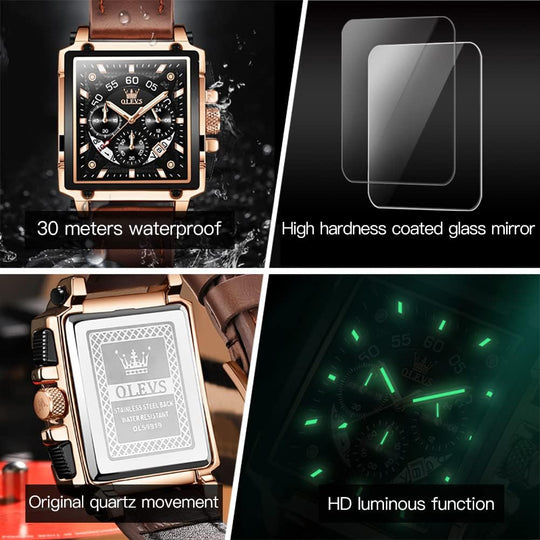 Watches for Men Quartz Chronograph Leather Fashion Dress Watch Date Waterproof Luminous Casual Square Business Wrist Watches …