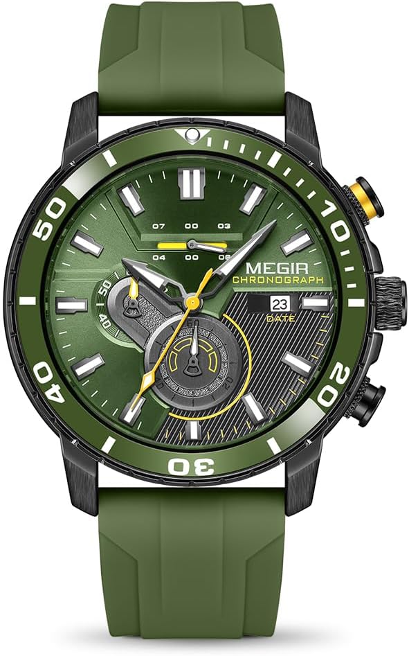 Men'S Sport Watch Analogue Quartz Chronograph Military Luminous Wrist Watch with Silicone Strap 2224G