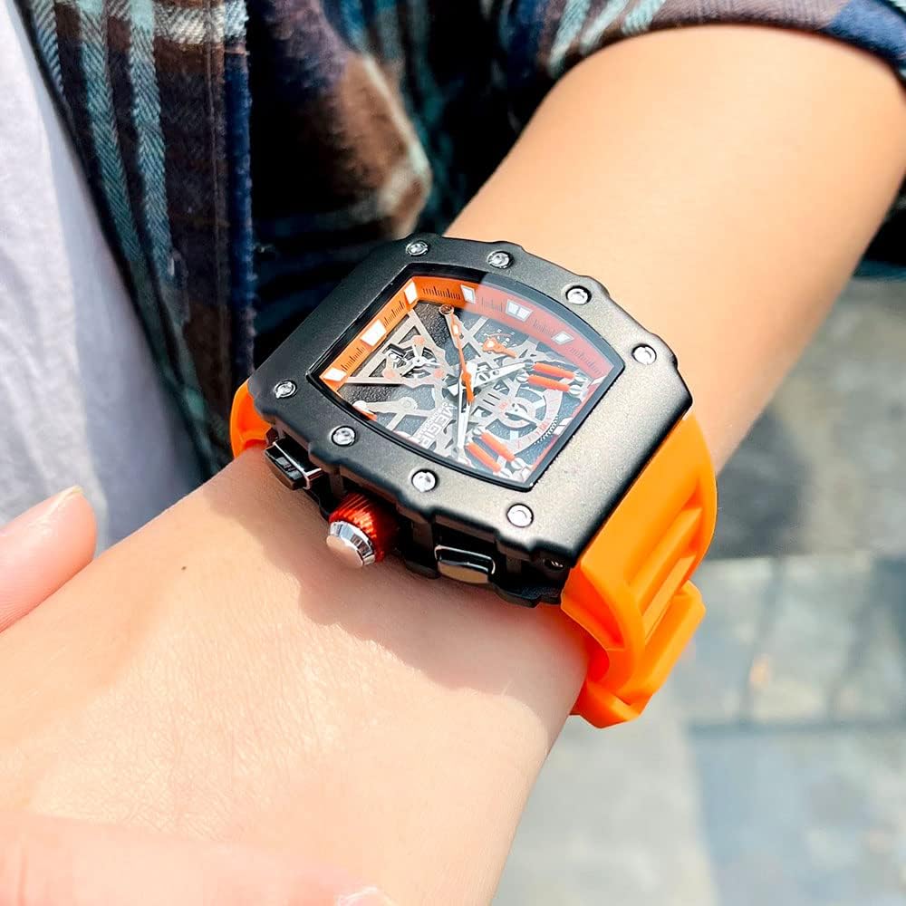 MEGIR Military Sport Silicone Strap Quartz Watch Men Fashion Luminous Tonneau Dial Chronograph Wristwatch with Date