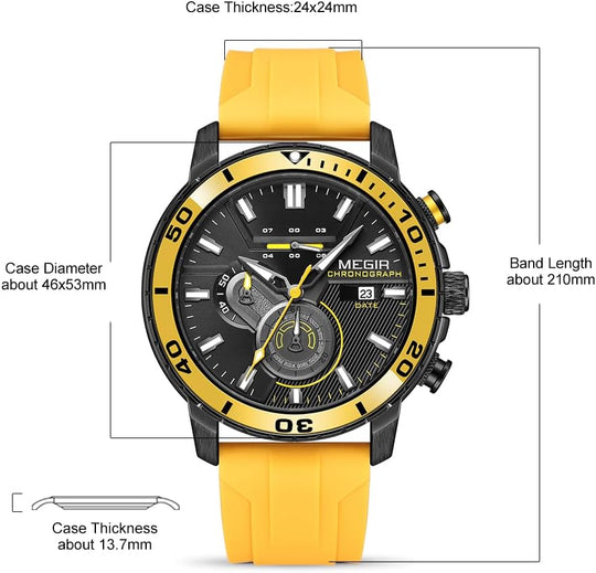 Men'S Sport Watch Analogue Quartz Chronograph Military Luminous Wrist Watch with Silicone Strap 2224G