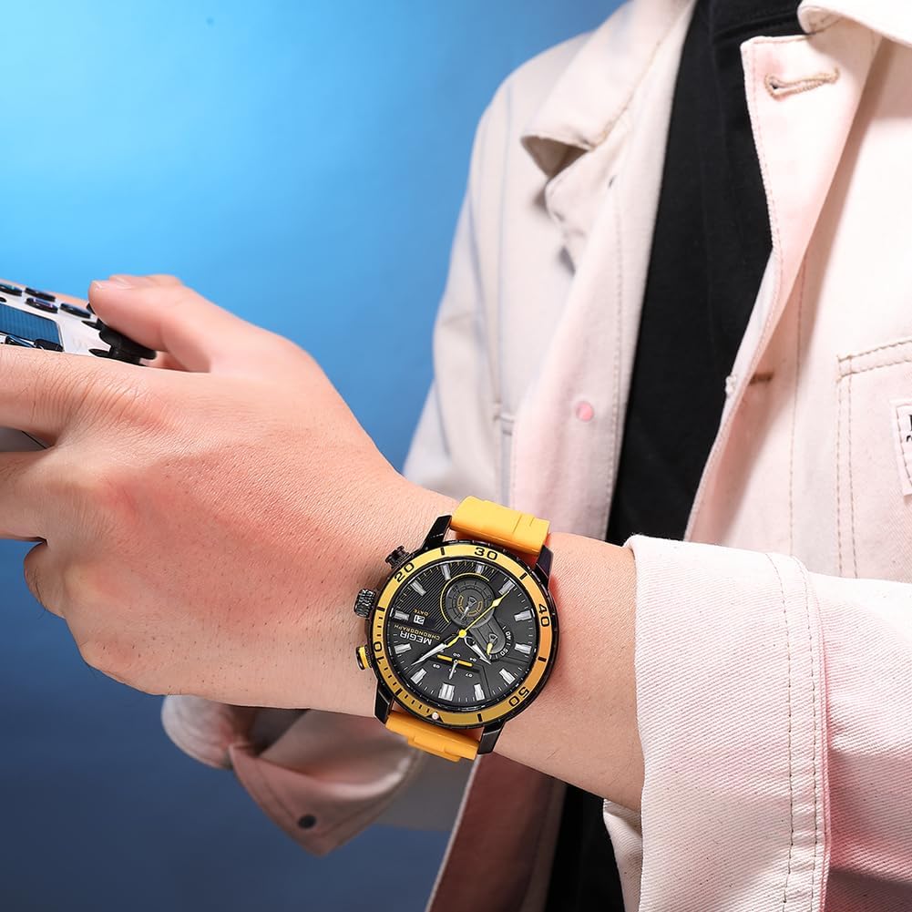 Men'S Sport Watch Analogue Quartz Chronograph Military Luminous Wrist Watch with Silicone Strap 2224G