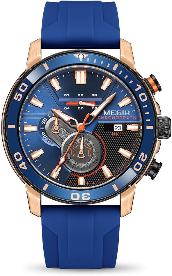 Men'S Sport Watch Analogue Quartz Chronograph Military Luminous Wrist Watch with Silicone Strap 2224G