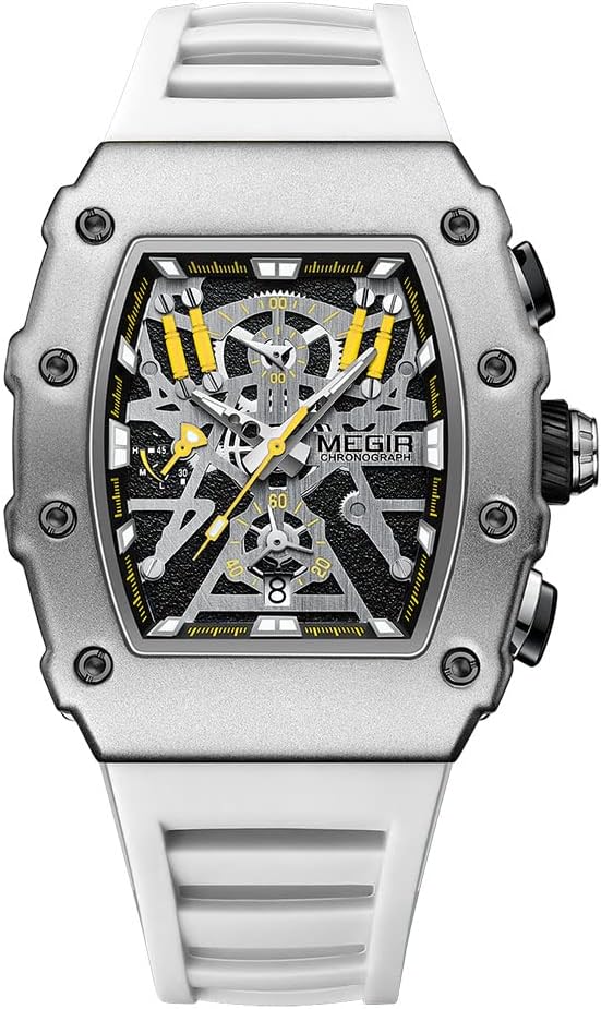 MEGIR Military Sport Silicone Strap Quartz Watch Men Fashion Luminous Tonneau Dial Chronograph Wristwatch with Date