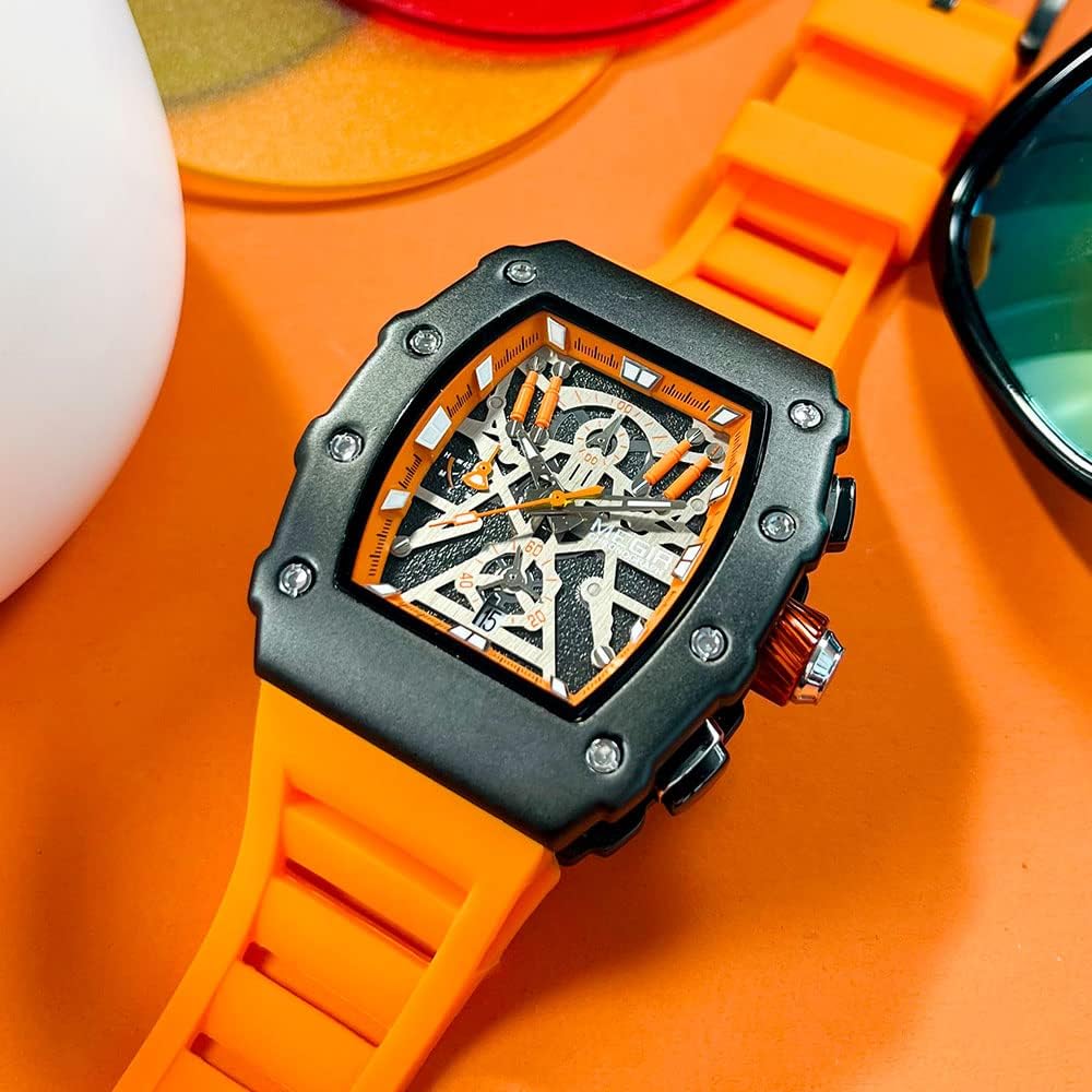 MEGIR Military Sport Silicone Strap Quartz Watch Men Fashion Luminous Tonneau Dial Chronograph Wristwatch with Date
