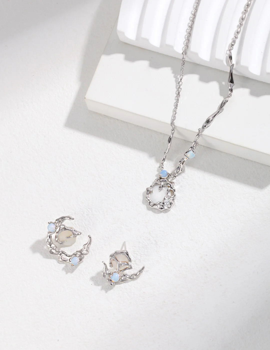 Opal Moon with Mother of Pearl Pendant Necklace