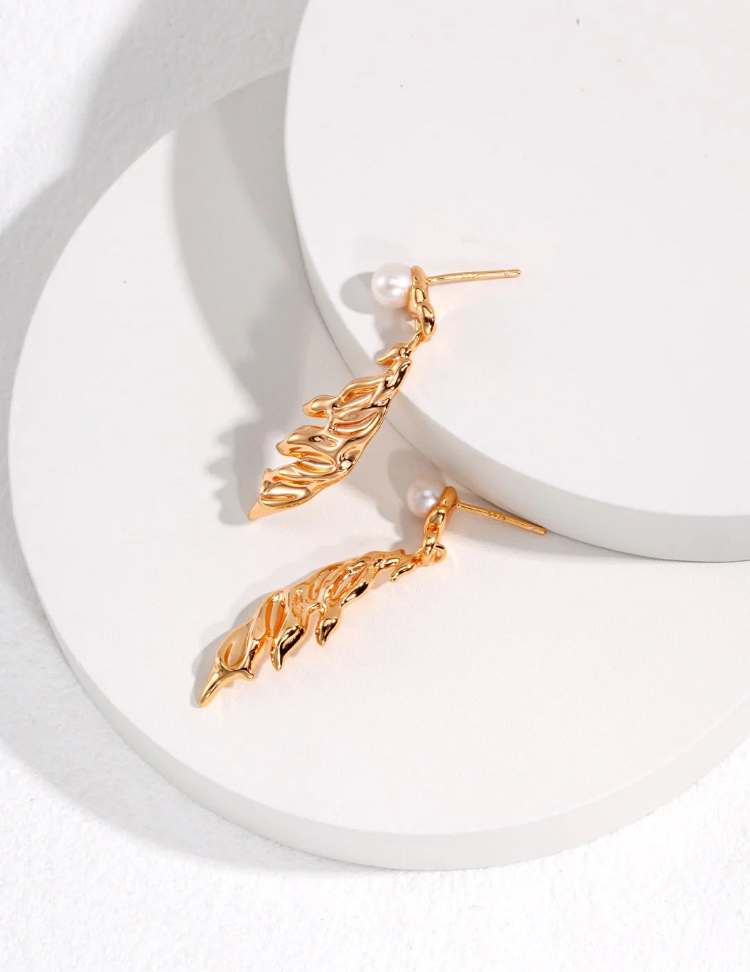 Feather Shaped Freshwater Pearl Earrings