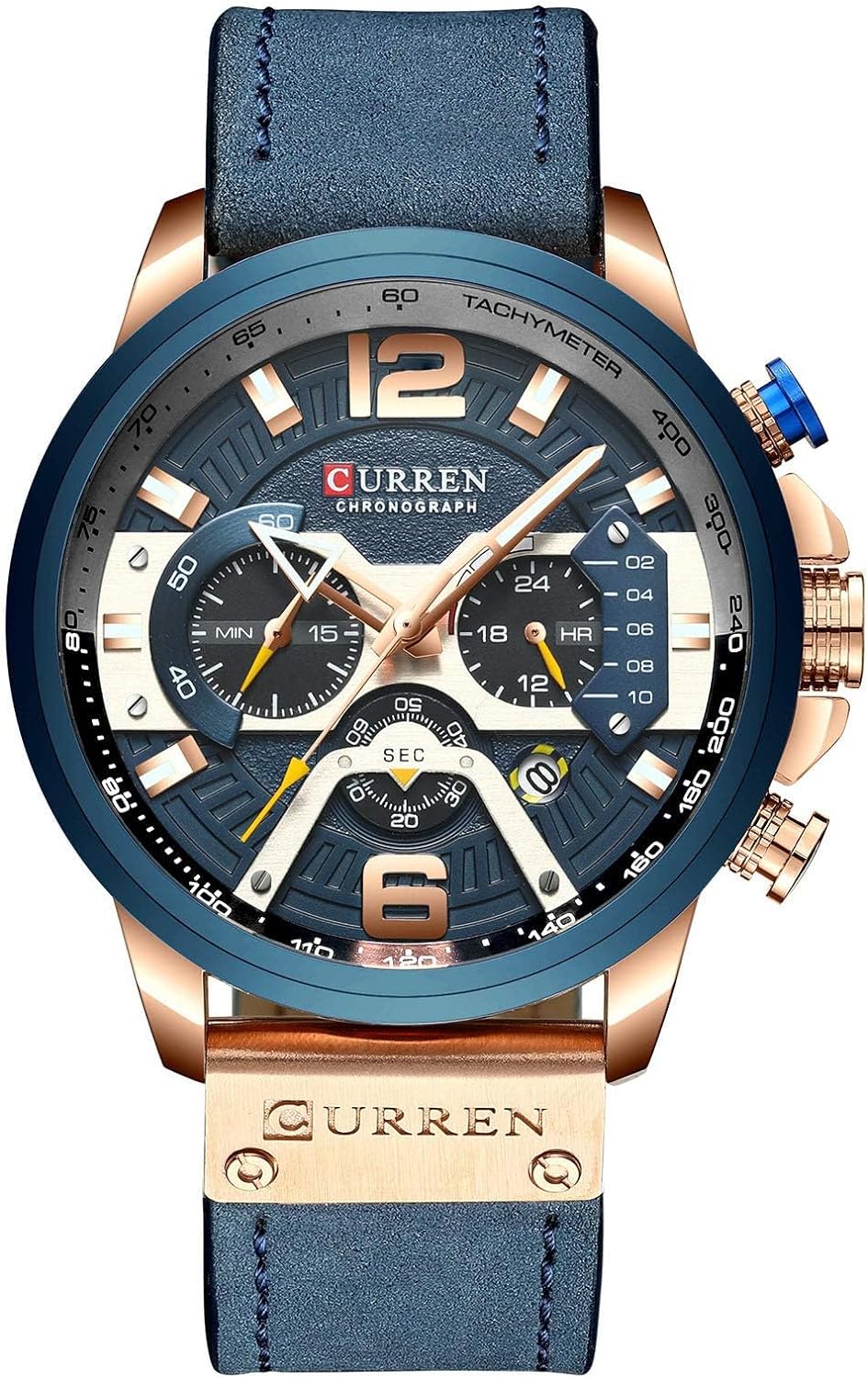 CURREN Mens Luxury Watches Business Chronograph Dress Waterproof Leather Strap Analog Quartz Wrist Watch
