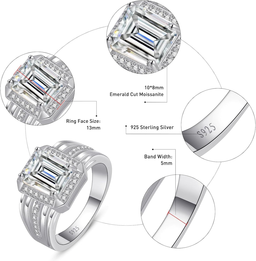4CT Moissanite and 925 Sterling Silver Men's Ring