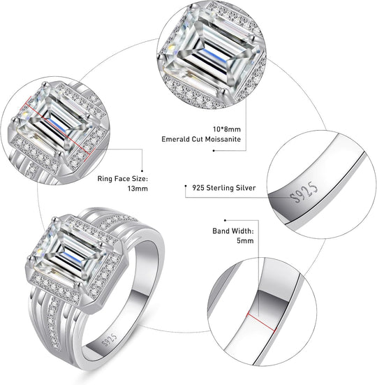 4CT Moissanite and 925 Sterling Silver Men's Ring