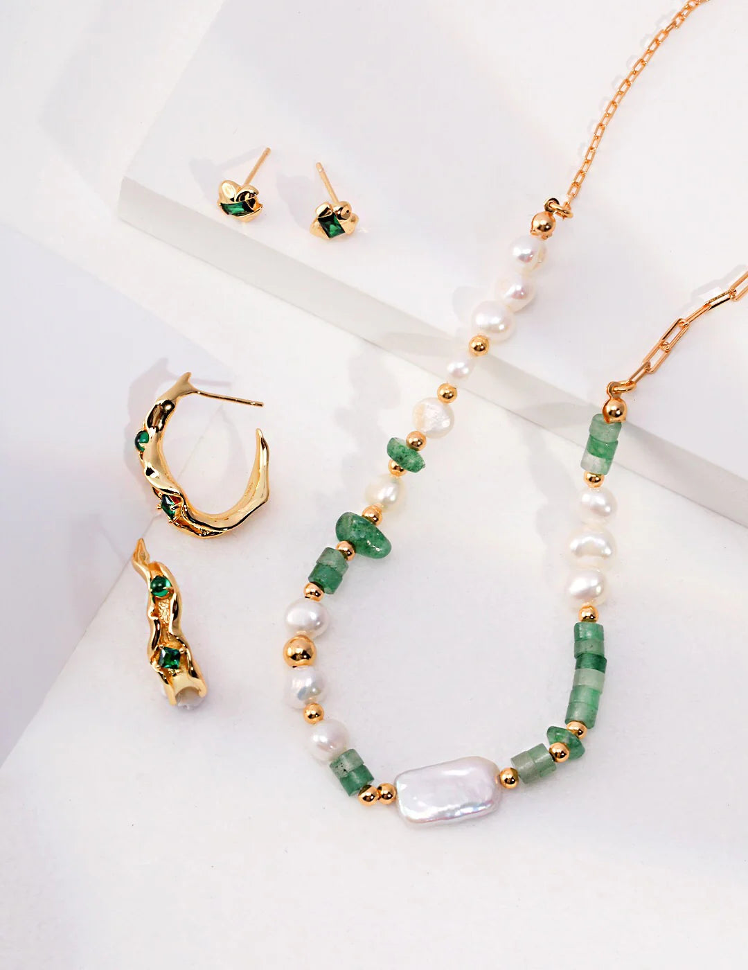 Aventurine Beads with Pearl Necklace