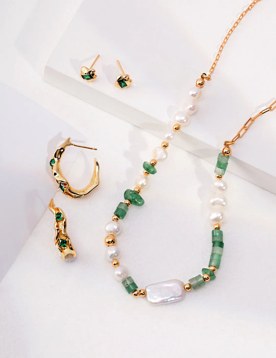 Aventurine Beads with Pearl Necklace