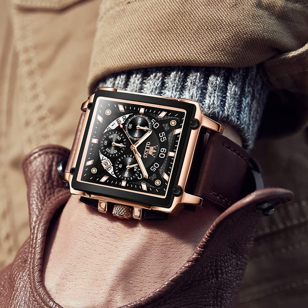 Watches for Men Quartz Chronograph Leather Fashion Dress Watch Date Waterproof Luminous Casual Square Business Wrist Watches …