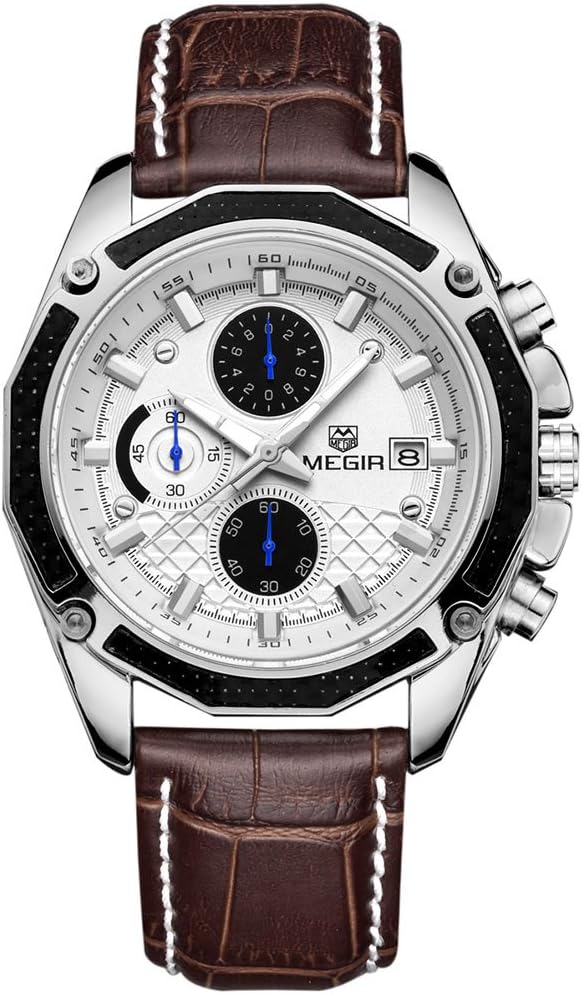 Chronograph Quartz Watch for Men Fashion Sports Leather Strap Wristwatch Waterproof Analog Watches with Luminous Hands