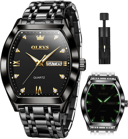 Men Watches Square Business Dress Diamond Analog Quartz Date Luxury Watch for Men Casual Stainless Steel Waterproof Luminous Two Tone Wrist Watch